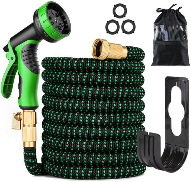 75 ft Expandable Garden Hose - Flexible Water Hose with 10 Spray Nozzle - Car Wash Hose with 3/4" Solid Brass
