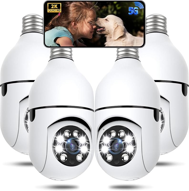 Light Bulb Security Camera Outdoor, 2K 5GHz & 2.4GHz WiFi Bulb Cameras for Home Security, 360° PTZ Wireless Cam with