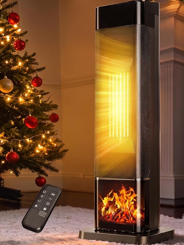 25" Space Heaters For Indoor Use, 1500W Electric Heaters Large Room with Thermostat, 120°Oscillation, 24H Timer, 3D