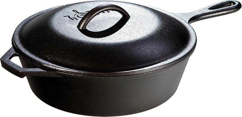 Pre-Seasoned Cast Iron Deep Skillet with Lid, 3 Quart — Lodge 12 for cast iron skillet