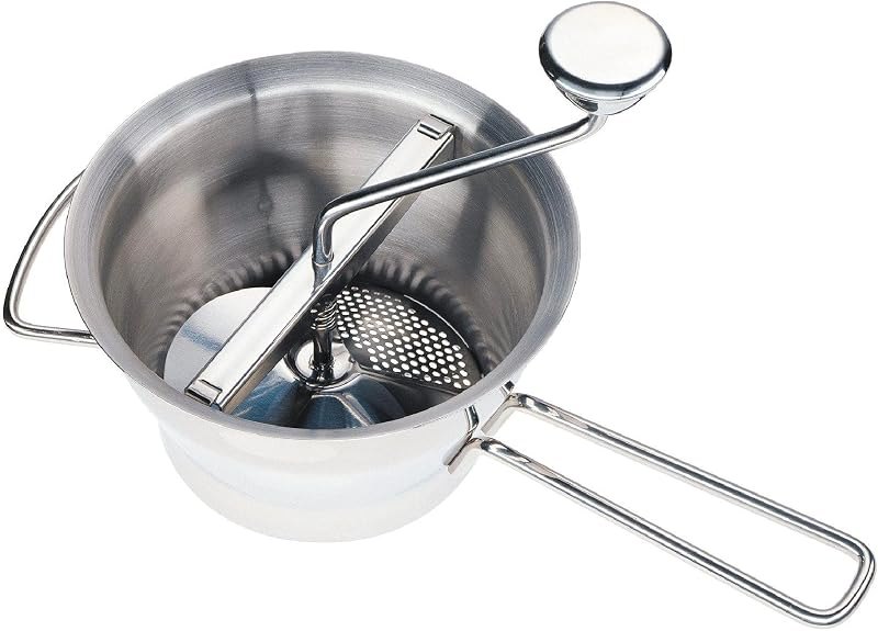 Küchenprofi Stainless Steel Food Mill, Silver, Large, 18/10 Steel, 4 Interchangeable Discs, Strainer for Sauce