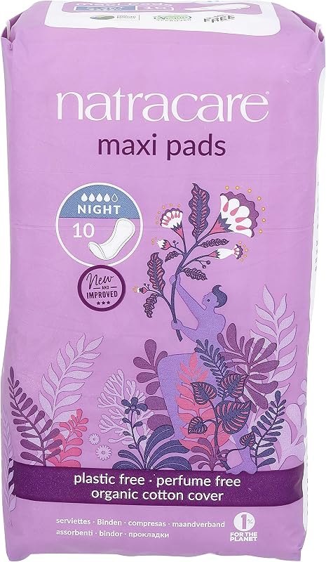 Natracare Natural Traditional Style Night Time Maxi Pads, Individually Wrapped, Without Wings in Plant-Based Bag (1
