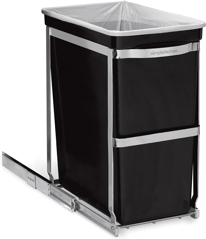simplehuman Under Counter Pull-Out Can, 30L / 8 Gallon In-Cabinet Trash Can, Heavy-Duty Steel Frame, Commercial-Grade