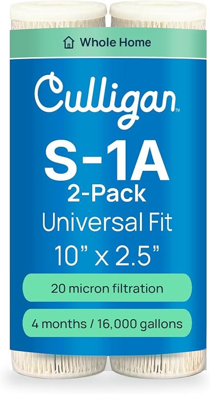Culligan S1A Whole House Standard Water Filter Cartridge, 20 Micron, 16,000 Gallons, 2-Pack — Sediment filters for