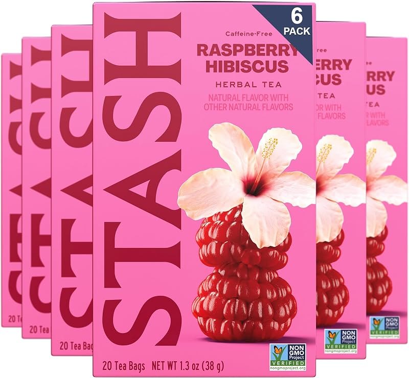 STASH Wild Raspberry Hibiscus Herbal Tea, 120 Bags 6x20, Caffeine Free — Herbal Heart Health Tea for herbal heart
