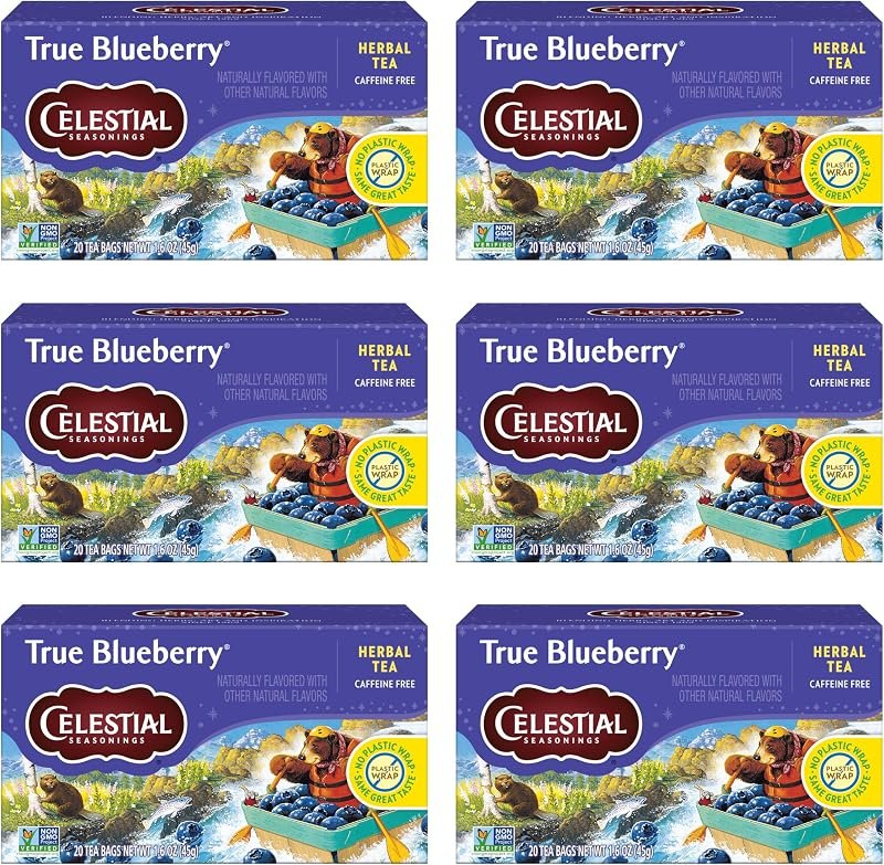 Celestial Seasonings True Blueberry Herbal Tea Bags, Caffeine Free, 20 Bags Box (Pack of 6) — Herbal Heart Health Tea