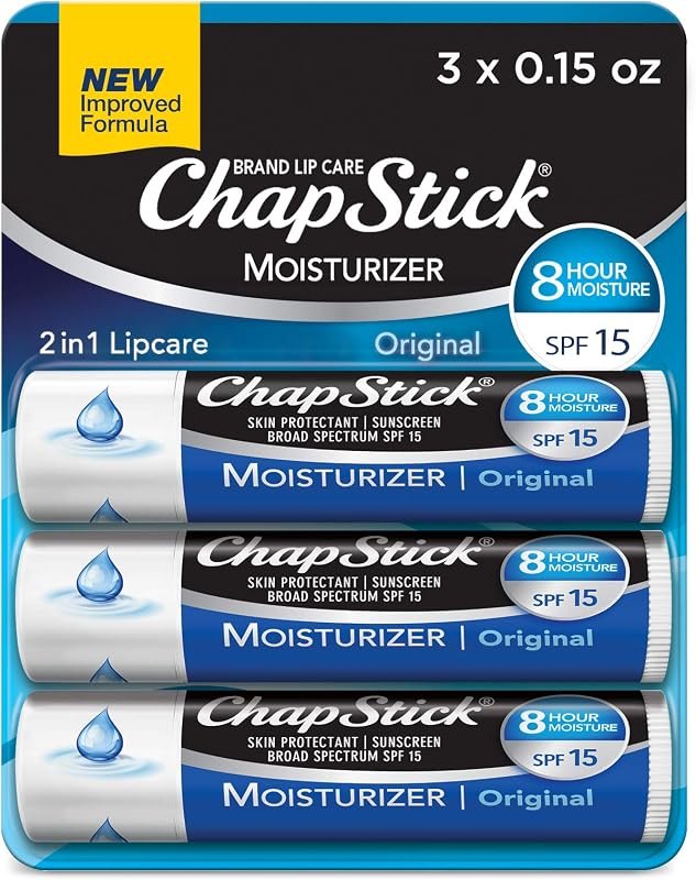 ChapStick Moisturizer Original Lip Balm Tubes, SPF 15 and Skin Protectant - 0.15 Oz (Pack of 3) — best spf lip balm