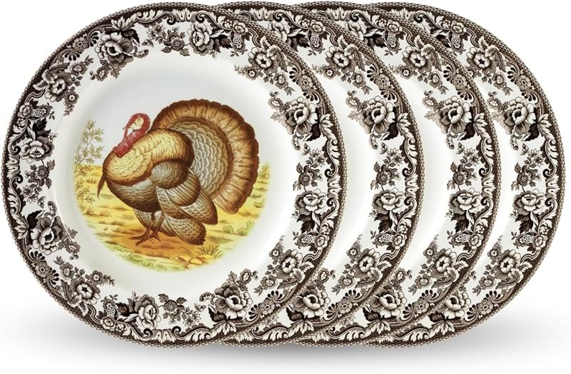 Spode Woodland Turkey Dinner Plates - Brown/White, Set of 4 — Thanksgiving Table Decor for thanksgiving table decor