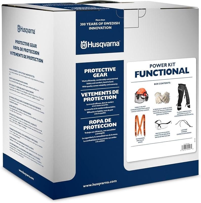 Husqvarna Functional Protective Power Kit with Chainsaw Chaps, Suspenders, Safety Gloves, Protective Glasses with