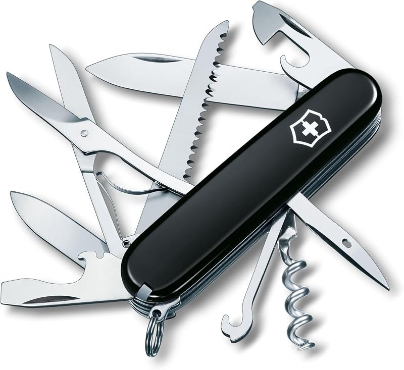 Victorinox Huntsman Swiss Army, 15 Function Pocket Knife, Black — Portable Emergency Multi Tool for portable emergency