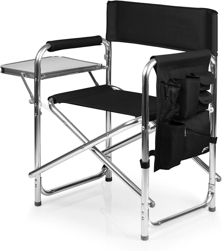PICNIC TIME Sports Chair with Side Table and Armrest Caddy, Lightweight Aluminum Folding Outdoor Camping Chair for