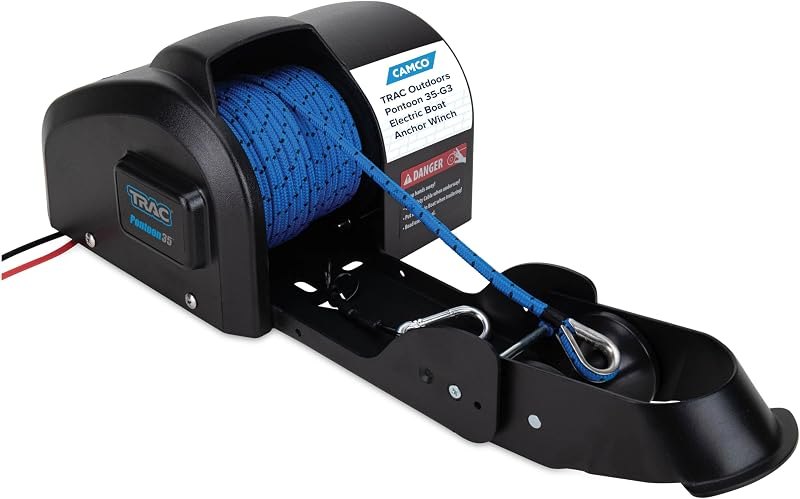 Camco TRAC Outdoors Pontoon 35-G3 Electric Boat Anchor Winch - Easy-to Operate & Features a High-Efficiency, 12-Volt