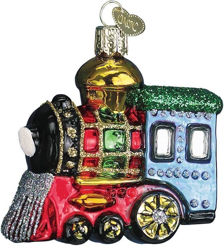 Old World Christmas Small Locomotive Glass Blown Ornament for Christmas Tree, Handcrafted Holiday Decoration