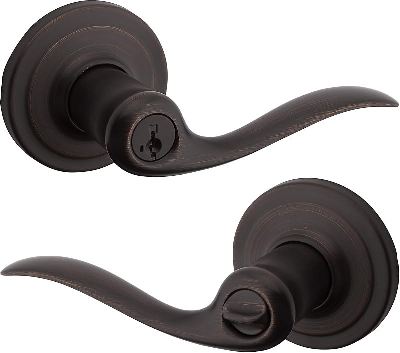 Kwikset Tustin Entry Door Handle with Lock and Key, Secure Keyed Reversible Lever Exterior, For Front Entrance and