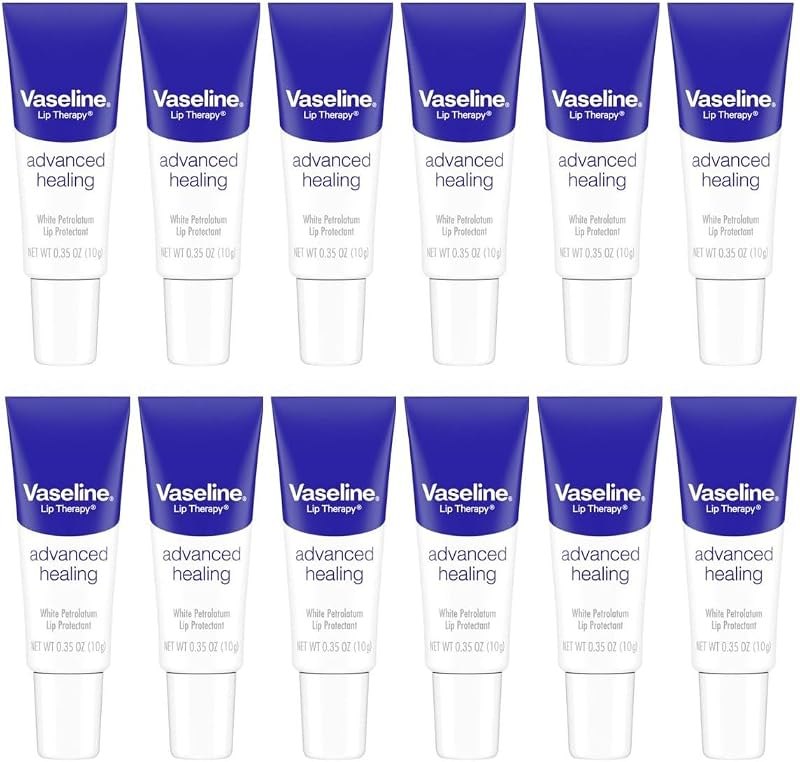 Vaseline Lip Therapy Petroleum Jelly, Advanced Formula 0.35 oz (12 pack) — Petroleum Jelly Lip Balm for petroleum
