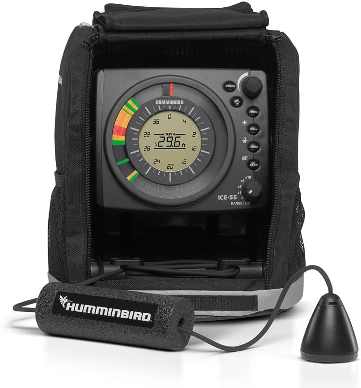 Humminbird ICE 55 Flasher Ice Fishing Fish Finder with Transducer & 6-Color Fiber Optic Display — flasher fish finder
