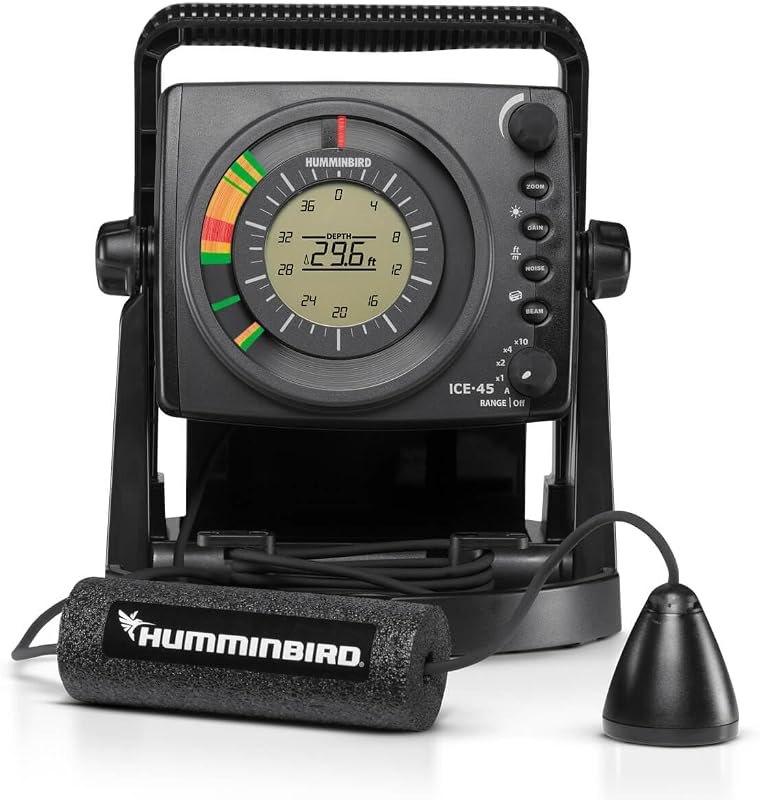 Humminbird ICE 45 Flasher Ice Fishing Fish Finder with Transducer & 3-Color Fiber Optic Display — flasher fish finder