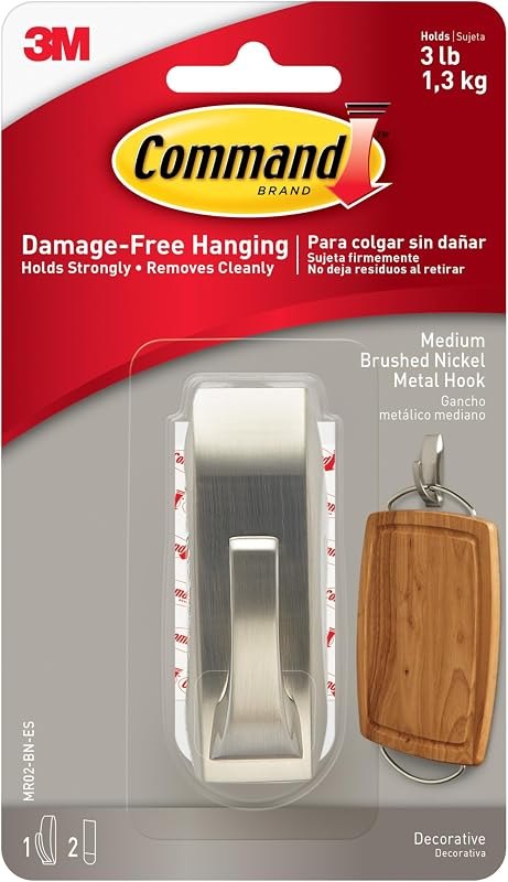 Medium Brushed Nickel Modern Reflections Hooks, 1 Hook, 2 Strips — household command hooks for household command hooks