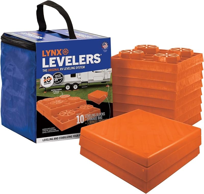 Lynx Levelers 11 Pack Including 1 Lynx Cap Level Top for RV/Trailer/Motorhome/Vanlife Interlocking Leveling Blocks