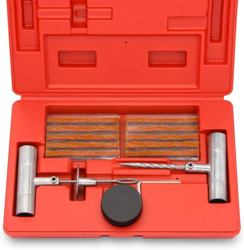 Tooluxe 50002L -35 Piece Tire Repair Universal Heavy Duty Tire Repair Kit with Plugs, Fix A Flat Tire Repair Kit