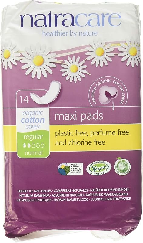 Natracare Organic Cotton Pads for Women, Regular Maxi Pads Without Wings for Low to Medium Flow, Totally Chlorine