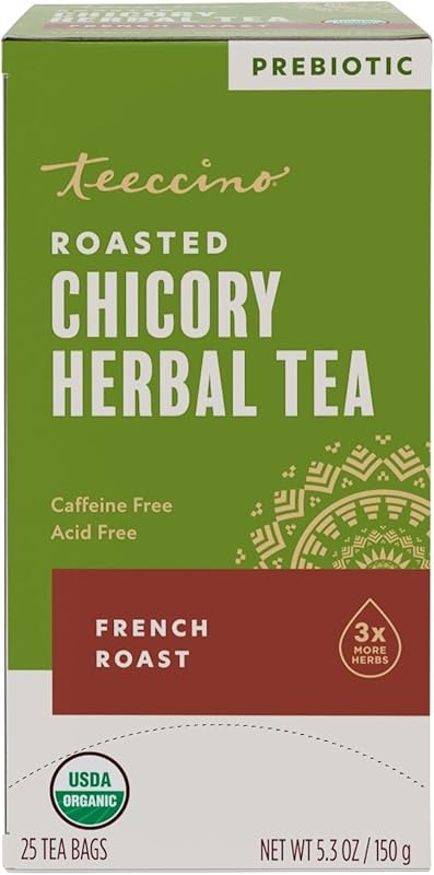 Teeccino French Roast Herbal Tea - Rich & Roasted Herbal Tea That’s Caffeine Free & Prebiotic for Natural Energy