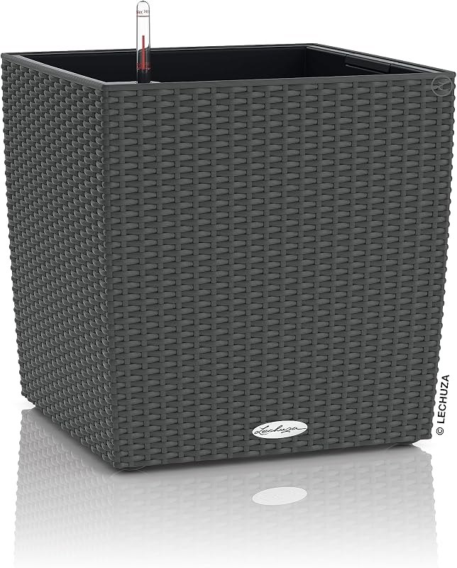 Lechuza Cube Cottage 40 Granite, Self-Watering Square Planter, H15.7 L15.4 W15.4 in — self watering planter for self