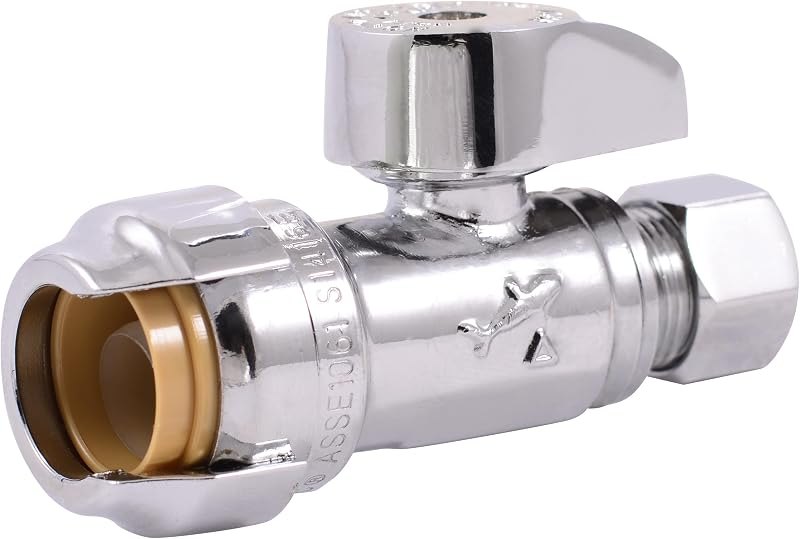 SharkBite 1/2 x 3/8 Inch Compression Straight Stop Valve, Quarter Turn, Push to Connect Brass Plumbing Fitting, PEX