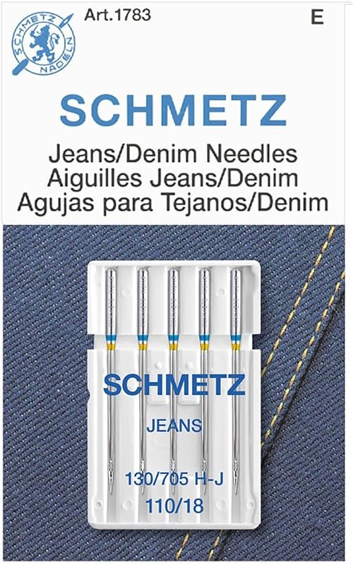 SCHMETZ Jean & Denim Sewing Machine Needles - Precision Needles for Heavy Fabric, Size 110/18, 5-Needle Cards, Pack of