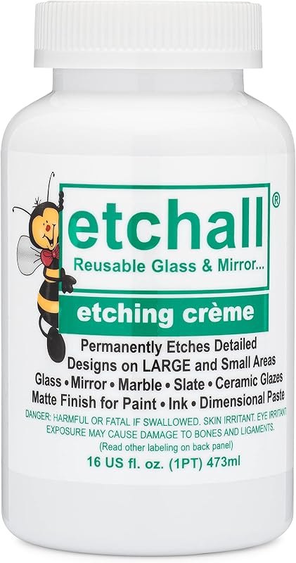 Etchall Etching Cream (16oz) for Glass, Mirrors, Ceramics, Porcelain, Marble, and Slate - for Makers, Creators