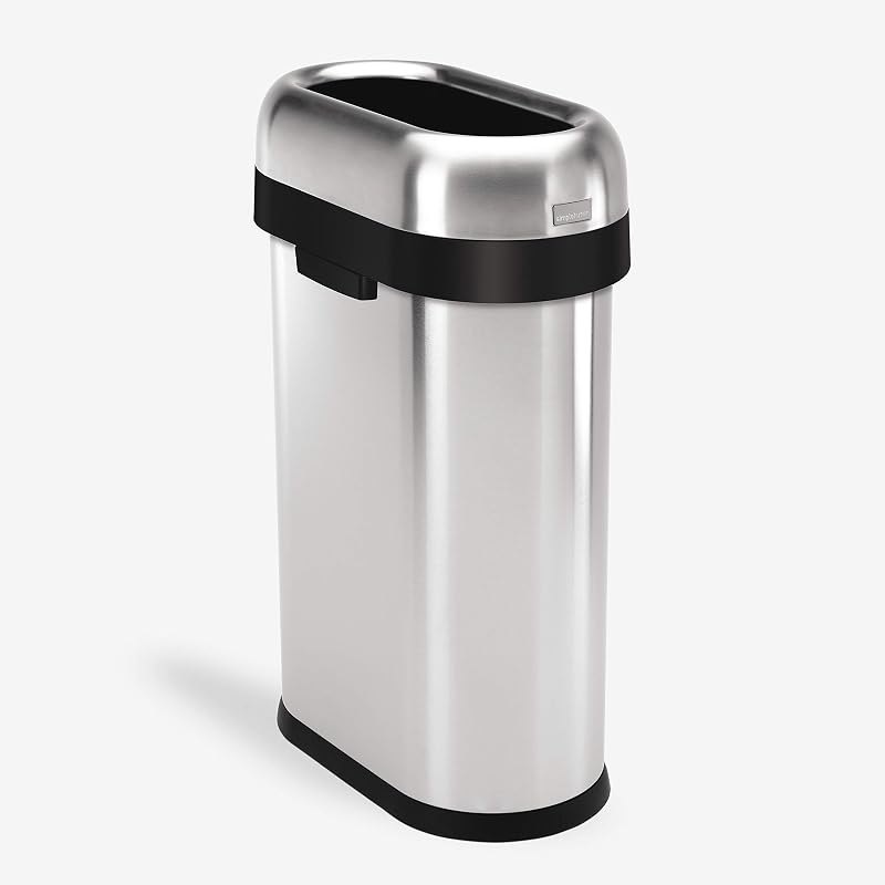 simplehuman 50 Liter / 13.2 Gallon Slim Open Top Trash Can, Commercial Grade Heavy Gauge Brushed Stainless Steel —