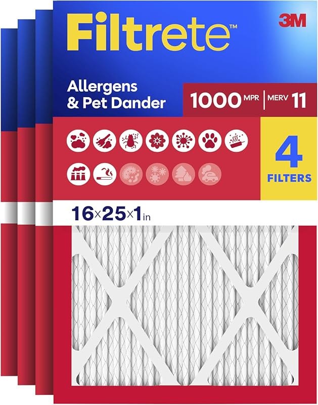 Filtrete 16x25x1 Air Filter, MERV 11, MPR 1000, 4 HVAC Filters — hvac furnace filter for hvac furnace filter