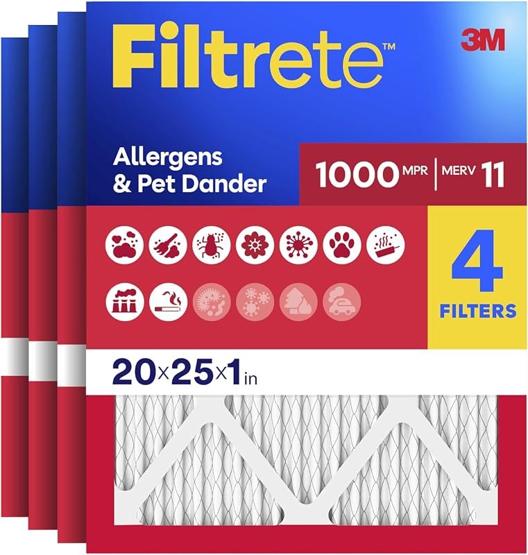 Filtrete 20x25x1 Air Filter, MERV 11, MPR 1000, 4 HVAC Filters — filter grille 20x25 for filter grille 20x25