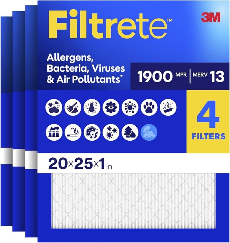 Filtrete 20x25x1 Air Filter, MERV 13, MPR 1900, 4 HVAC Filters — furnace filter 20x25x1 for furnace filter 20x25x1