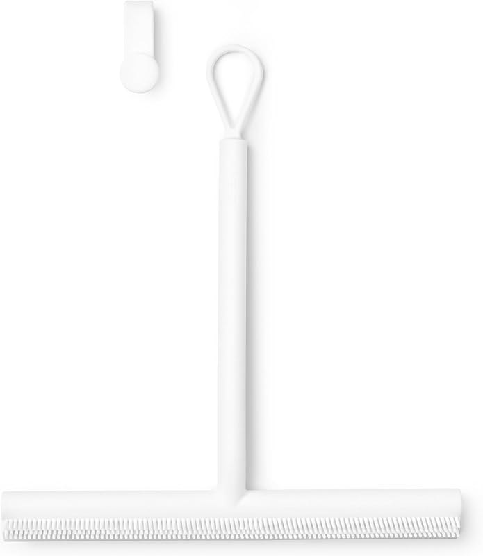 Brabantia Silicone Shower Squeegee with Hook (White) Anti Streak Cleaning Wiper for Bathroom Glass, Plastic, Tile -