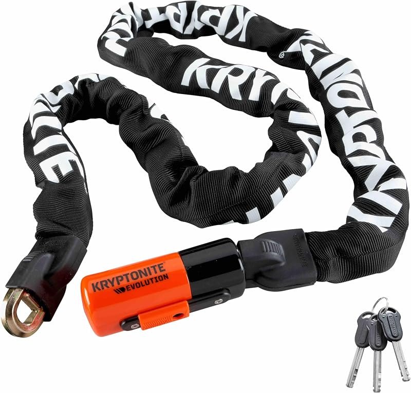 Kryptonite 1016 Evolution 9.7 Pound Integrated Bike Chain - 5.25 ft Long 10mm Steel Chain with Keys for Bicycles