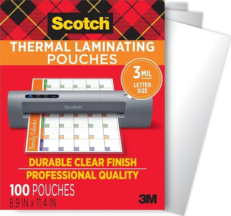 Scotch Thermal Laminating Pouches, 8.9 x 11.4 Inches, Letter Size Sheets — printers laminator pouches for printers