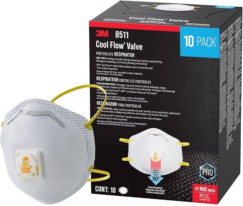 3M 8511 Drywall Sanding N95 Cool Flow Valved Disposable Respirator, 10-Pack — N95 Respirator Masks for n95 respirator