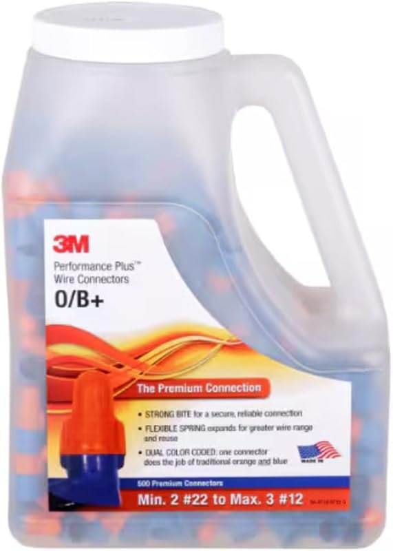3M Performance Plus O/B+ Wire Connectors, Orange/Blue, Professional-Grade UL Listed Twist-On Electrical Connectors