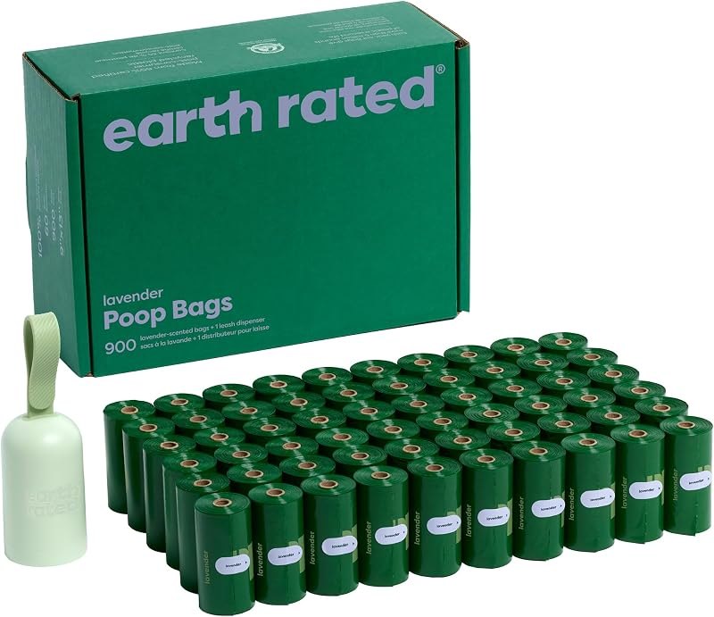 Earth Rated Dog Poop Bag Holder, 1 Dispenser and 900 Bags, Lavender — best pets poop bags for pets poop bags