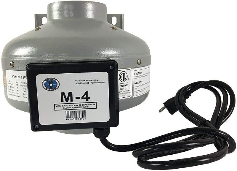 Tjernlund M-4 Metal Inline Duct Booster Fan for Ventilation, 4 in, 200 CFM — hvac register booster for hvac register