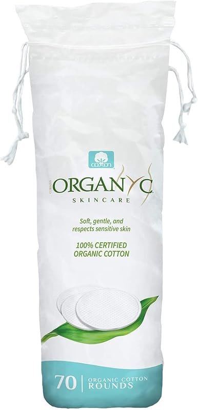Organyc 100% Organic Cotton Rounds - Biodegradable Cotton, Chemical Free, For Sensitive Skin (70 Count) - Daily