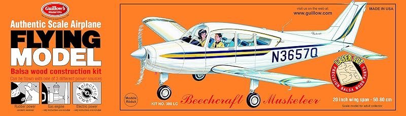 Guillow's Beechcraft Musketeer Laser Cut Model Kit, Small — Model Airplane Kit for model airplane kit