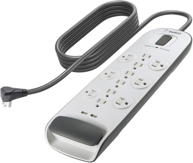 Belkin USB Power Strip Surge Protector - 12 AC Multiple Outlets & 2 USB Ports - 6 ft Long Flat Plug Extension Cord for