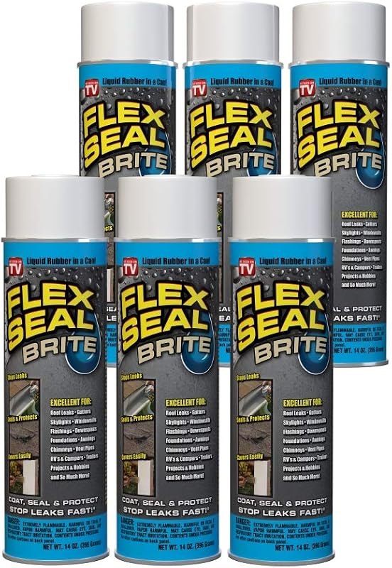 Flex Seal, 14 oz, 6-Pack, Brite, Stop Leaks Instantly, Waterproof Rubber Spray On Sealant Coating, Perfect for