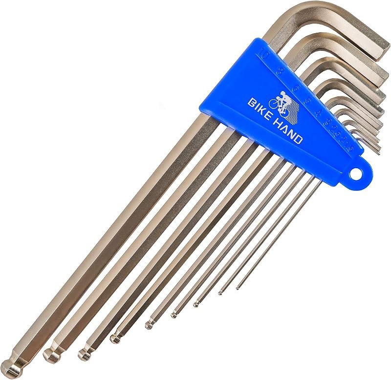 BIKEHAND Heavy Duty Precise Bike Bicycle Head Hex Allen Wrenches Set - 9 Pieces - with Long Arm Ball End