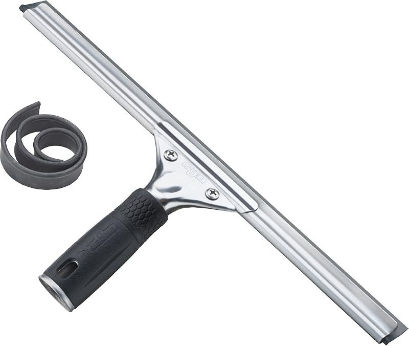 Unger Professional 12” Stainless Steel Window & Glass Cleaning Squeegee with Replacement Rubber - Cleaning Supplies