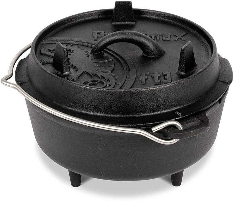 Petromax Cast Iron Dutch Oven for Cooking or Baking Outdoors Over a Campfire or in the Home Kitchen, Pre-Seasoned