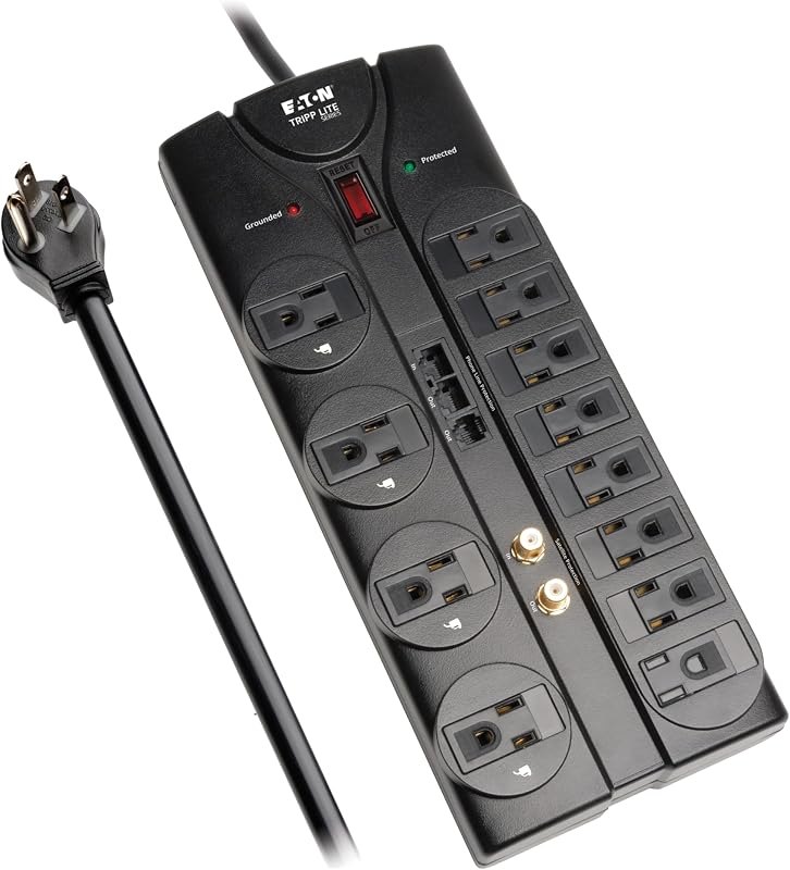 Eaton Tripp Lite TLP1208SAT Flat Plug Surge Protector 12 Outlets Home TV — Power Surge Guard for power surge guard