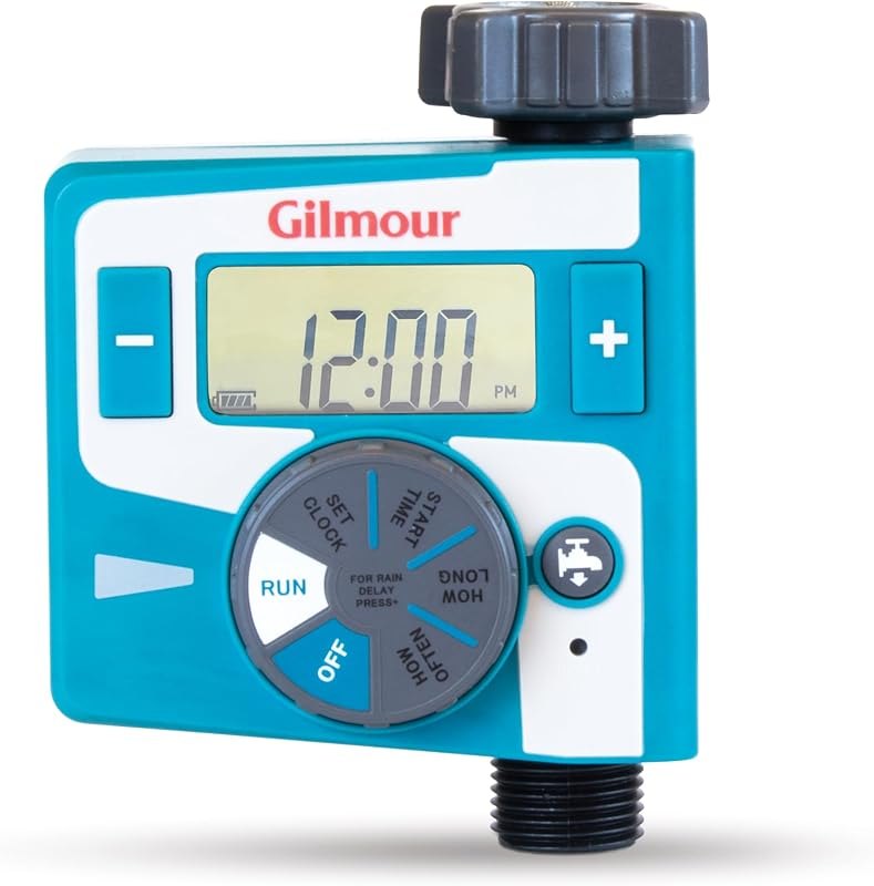 Gilmour Single Outlet Electronic Water Timer for Garden Hose, Irrigation Timer for Sprinklers and Drip Lines, Blue —
